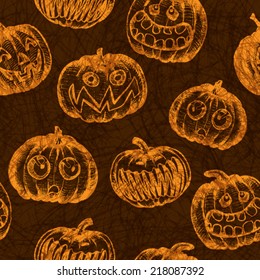 Seamless hand drawn pumpkins for Halloween