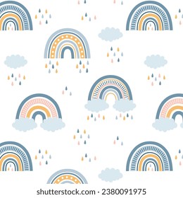 Seamless hand drawn rainbows childish pattern vector. Creative scandinavian kids texture for fabric wrapping textile wallpaper apparel. 