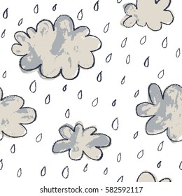 Seamless hand drawn rainy pattern