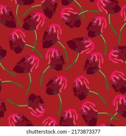 fondo del patrón de flores rosadas rojas dibujadas a mano sin costura, tarjeta de saludo o tela