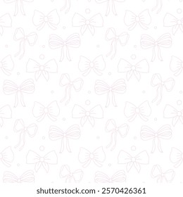 Seamless hand drawn ribbon bow pattern. Embellishment bow, line pink