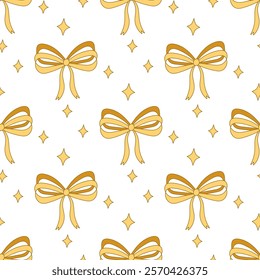 Seamless hand drawn ribbon bow pattern. Embellishment bow, pastel yellow