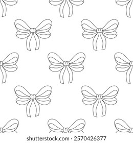 Seamless hand drawn ribbon bow pattern. Embellishment bow, line black