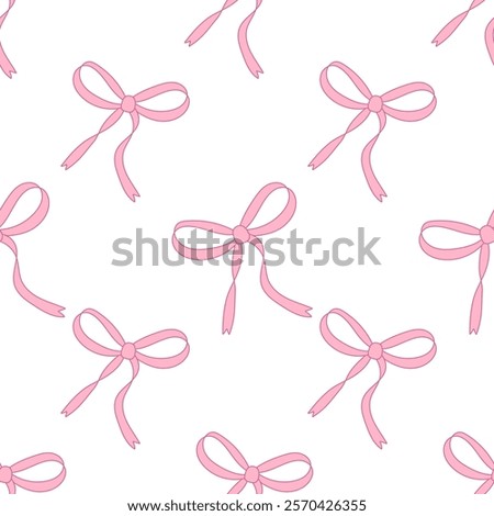 Seamless hand drawn ribbon bow pattern. Decorating bow, pink