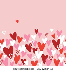 Seamless hand drawn romantic pattern hearts. Colorful doodle hearts. Template for design, postcards, Valentine's Day, Mother's Day, textiles, wallpapers, banners. Vector design