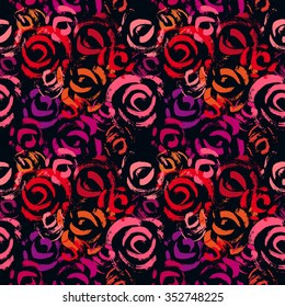 Seamless hand drawn roses floral pattern. Retro textile collection. Red and pink on black. Backgrounds & textures shop.