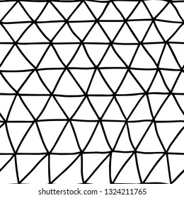 Seamless hand drawn scribble triangle black and white pattern