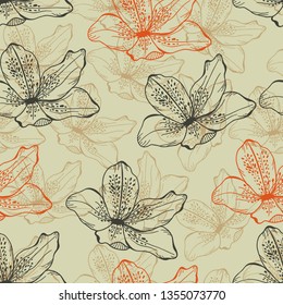Seamless hand drawn sketch azalea pattern background