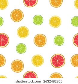 Motif harmonieux de citron et de citron vert orange coupé en tranches dessiné à la main Design Arrière-plan blanc