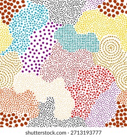 Mão sem costura desenhada pequeno denso polka ponto animal manchas vetor sobreposição transparente plano de fundo. Abstrato aboriginal dot art motif ou textura celular orgânica em um estilo moderno de doodle ou linocut.