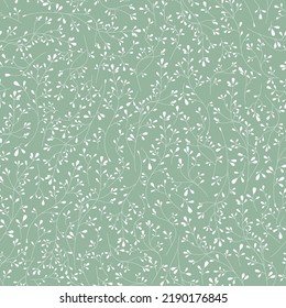 Seamless Hand Drawn Small Leaves Pattern In White Colors With Teal Background