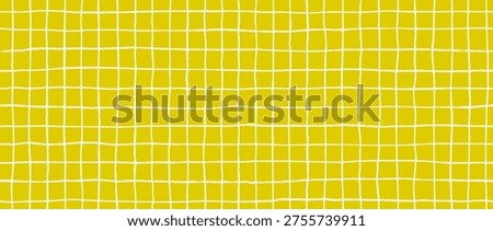 Seamless hand drawn square grid pattern. Craft yellow repeated doodled checkered background. Sketched checker paper texture. Pencil drawn journal sheet notebook template. Vector lined planer page