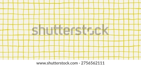 Seamless hand drawn square grid pattern. Yellow repeated doodled checkered background. Sketched thin checker paper texture. Pencil drawn journal sheet notebook template. Vector lined planer page