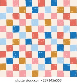 Seamless Hand Drawn Stripe Checkerboard Pattern Fun Circus Naive Vertical Organic Check Tile Pattern