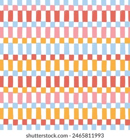 Seamless Hand Drawn Stripe Checkerboard Pattern Fun Circus Naive Vertical Organic Check Tile Pattern Irregular