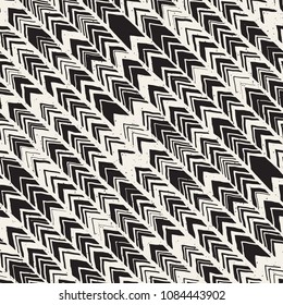 Seamless hand drawn style chevron pattern in black and white. Abstract vector grungy background