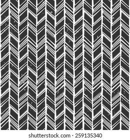 Seamless hand drawn style chevron pattern in black and white.