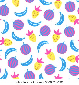 Seamless hand drawn summer pattern. Vector colorful background with different elements. Design for prints, shirts and posters.
