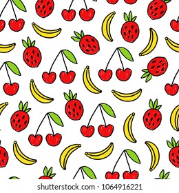 Seamless hand drawn summer pattern. Vector colorful background in kids theme. Design for prints, shirts and posters.