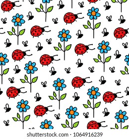 Seamless hand drawn summer pattern. Vector colorful background in kids theme. Design for prints, shirts and posters.