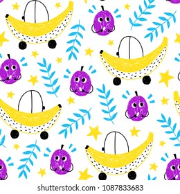 Seamless hand drawn summer pattern. Vector colorful background with different elements. Design for prints, shirts and posters.