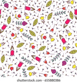 Seamless hand drawn summer pattern. Vector colorful background with nature elements. Design for prints, shirts and posters.