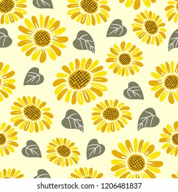 Seamless hand drawn sunflower pattern.