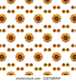 Seamless hand drawn sunflowers pattern vector isolated on white background. Design for wrapping paper, tablecloth, gift paper, wallpaper and decor.