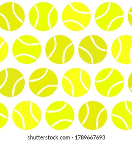 Seamless hand drawn tennis pattern. Hand drawn Sport background with bright yellow tennis ball. Vector Illustration for the design of competitions, sports projects, tennis equipment.