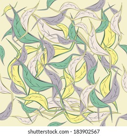 Seamless hand drawn texture pastel colorful chinese-style leaves. Nature pattern in pastel colors. Asian seamless texture for tissue, wrapping, design, fabric, decorations