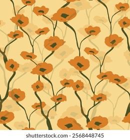seamless hand drawn tiny yellow flowers pattern background