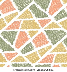 Seamless Hand Drawn Triangle Pattern in Terracotta and Mustard Tones with Scribble Texture