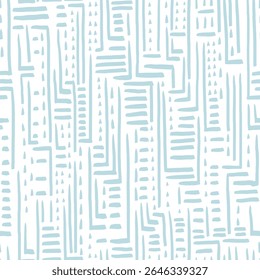 Seamless hand drawn tribal pattern in blue. Ethnic abstract texture with geometric lines and shapes. Template for fabric, wallpapers, backgrounds, and wrapping paper