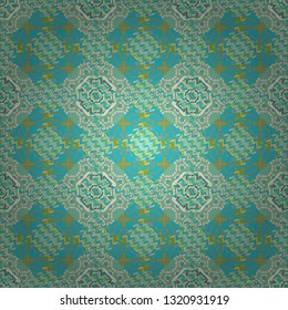 Seamless hand drawn tribal tiles texture. Vector illustration. Ethnic boho style. Native batik watercolor artistic blue, white and green seamless pattern.