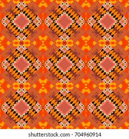 Seamless hand drawn tribal tiles texture. Native batik watercolor artistic orange, brown and pink seamless pattern. Vector illustration. Ethnic boho style.