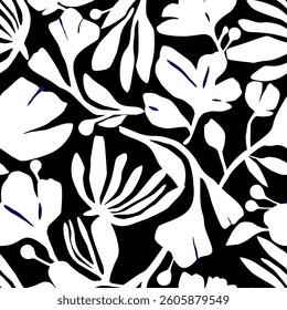 Seamless hand drawn tropical pattern. Vector Illustration.