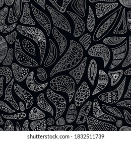 Seamless Hand Drawn Unpainted Coloring Book Page. Rock painting. Outline doodles pattern. Can be used as a coloring book for adults, coloring books, cards, vector illustration