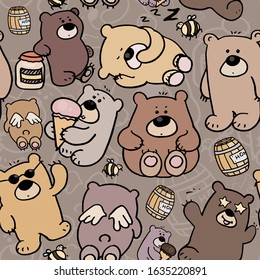Seamless hand drawn vector colorful bear texture