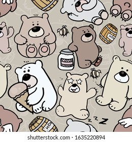 Seamless hand drawn vector colorful bear texture