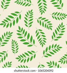 Seamless hand drawn vector doodle floral pattern with green leaves.