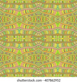 Seamless hand drawn vector ethnic texture. Vintage tribal ethnic backdrop, seamless texture. Boho fashion style background. Hand drawn vector illustration made of simple doodles. Zen tangle pattern.
