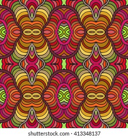 Seamless hand drawn vector ethnic texture. Vintage tribal ethnic backdrop, seamless texture. Boho fashion style background. Hand drawn vector illustration made of simple doodles. Zen tangle pattern.