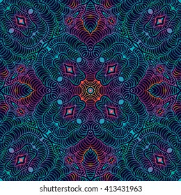 Seamless hand drawn vector ethnic texture. Vintage tribal ethnic backdrop, seamless texture. Boho fashion style background. Hand drawn vector illustration made of simple doodles. Zen tangle pattern.