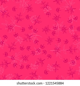 Seamless hand drawn vector floral pattern, Vibrant pink background