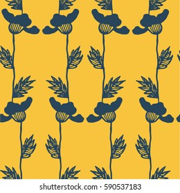 Seamless hand drawn vector floral pattern with poppies for textile, ceramics, fabric, print, cards, wrapping