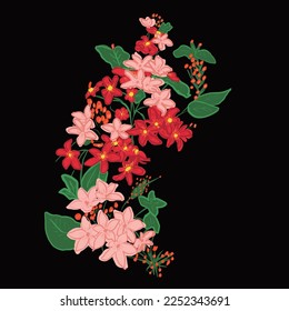 flor vectorial dibujada a mano sin inconvenientes sobre fondo negro