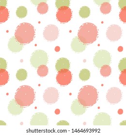 Seamless hand drawn vector pattern. Green, red, pink and olive brushstrokes isolated on white background. Colourful confetti. Geometrical illustration. Perfect for wallpaper or fabric.