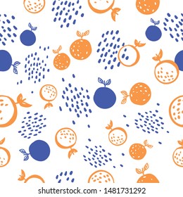 Seamless hand drawn vector pattern of decorative
oranges. Citrus background.