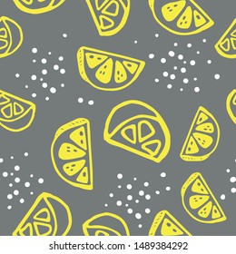 Seamless hand drawn vector pattern of decorative
lemons. Citrus background.