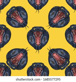Seamless hand drawn vector pattern with snakes. Fashion print, fabric, design. - Vector.